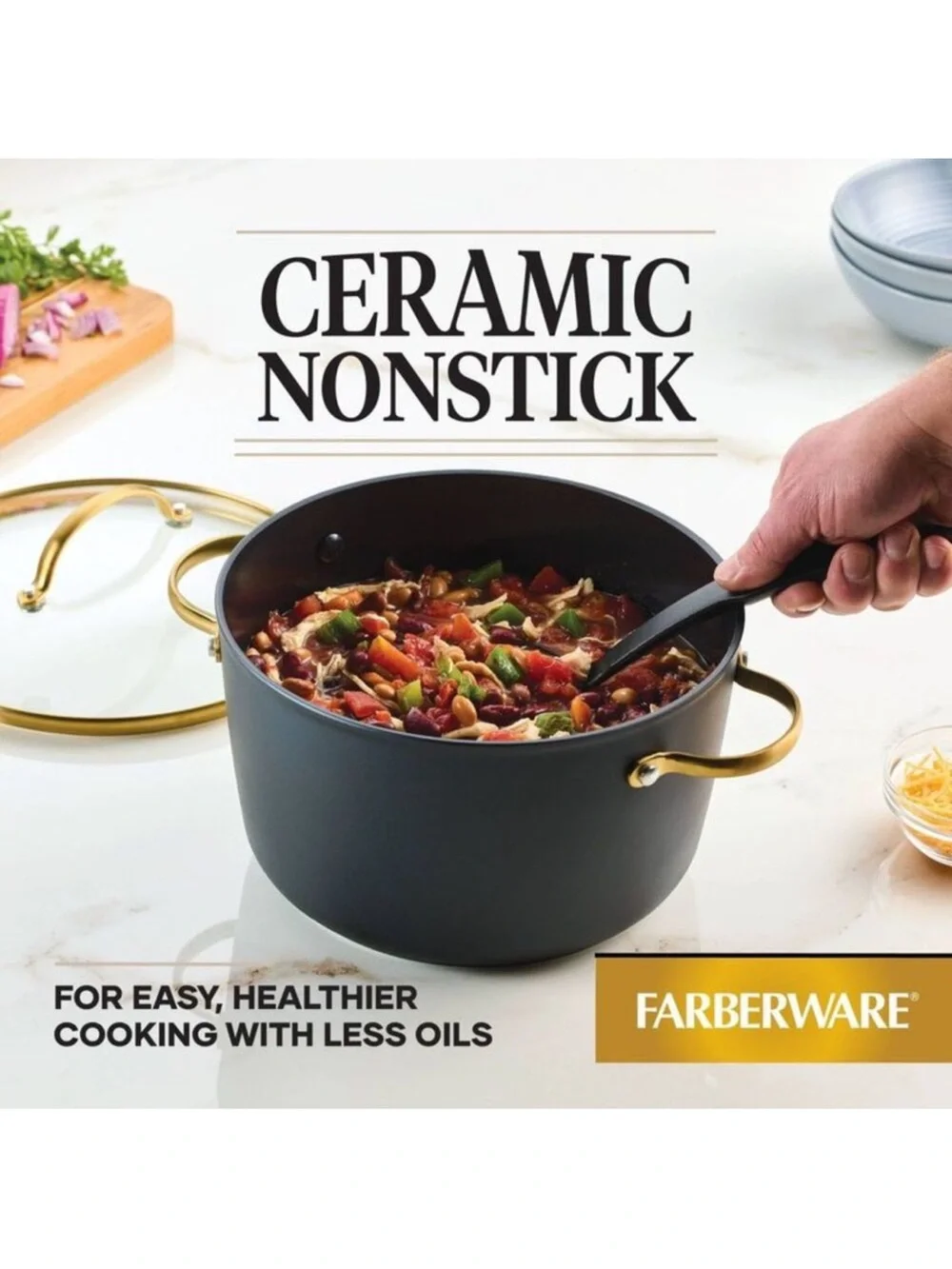 Farberware - Ceramic Aluminum Stainless Steel Stockp Black